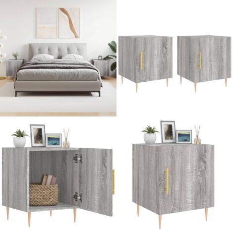 Mesitas noche 2 uds madera ingeniería gris Sonoma 40x40x50 cm - Mesita de noche gris - Mesita de noche madera