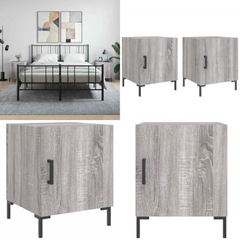 Mesitas noche 2 uds madera ingeniería gris Sonoma 40x40x50 cm - Mesita de noche gris - Mesita de noche madera