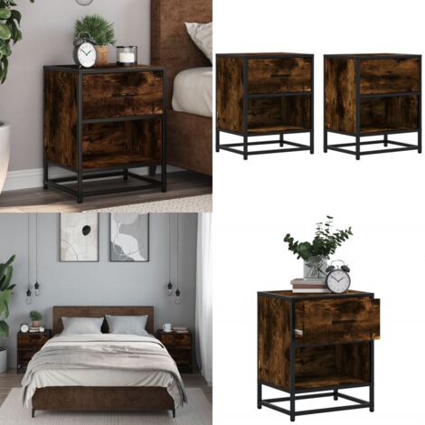Mesitas noche 2 uds madera ingeniería roble ahumado 40x31x50 cm - Mesita de noche de madera - Mesita de noche con cajón