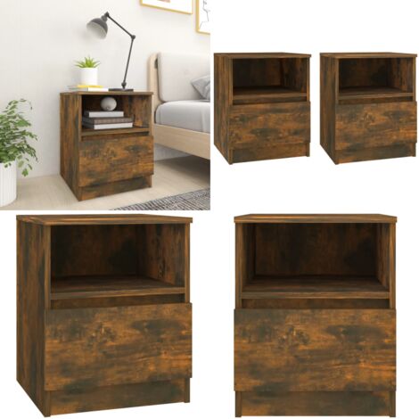 Mesitas noche 2 uds madera ingeniería roble ahumado 40x40x50 cm - Mesita de noche con cajón - Mesita de noche de madera