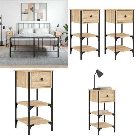 Mesitas noche 2 uds madera ingeniería roble Sonoma 34x36x70 cm - Mesita auxiliar - Madera de ingeniería