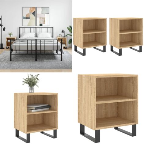 Mesitas noche 2 uds madera ingeniería roble Sonoma 40x30x50 cm - Mesita de noche de madera - Mesita de noche de ingeniería