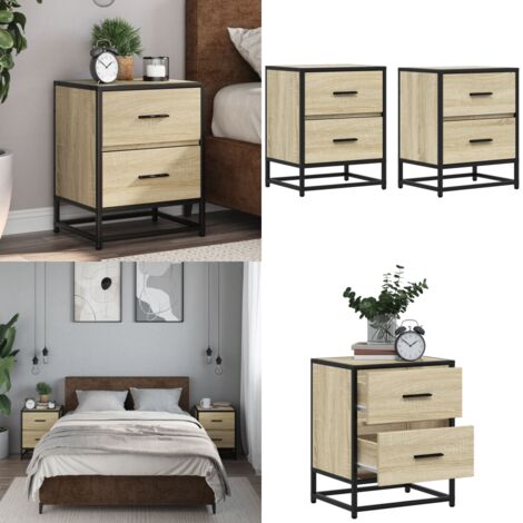 Mesitas noche 2 uds madera ingeniería roble Sonoma 40x31x50 cm - Mesita de noche de madera - Mesita de noche con cajón