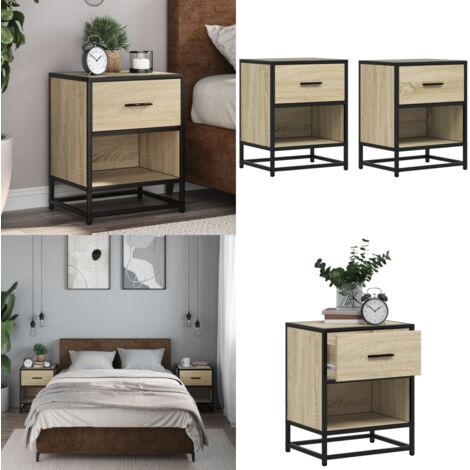 Mesitas noche 2 uds madera ingeniería roble Sonoma 40x31x50 cm - Mesita de noche de madera - Mesita de noche con cajón