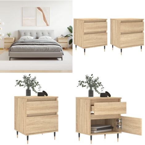 Mesitas noche 2 uds madera ingeniería roble Sonoma 40x35x50 cm - Mesita de noche de madera - Mesita de noche con cajón