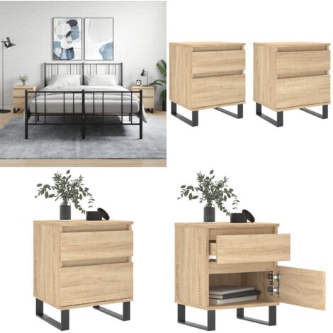 Mesitas noche 2 uds madera ingeniería roble Sonoma 40x35x50 cm - Mesita de noche de madera - Mesita de noche con cajón