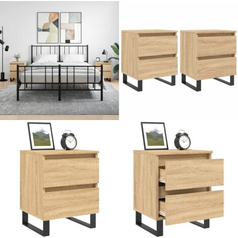 Mesitas noche 2 uds madera ingeniería roble Sonoma 40x35x50 cm - Mesita de noche de madera - Mesita de noche con cajones