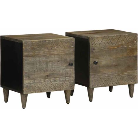 Mesitas noche 2 uds madera maciza mango gris claro 40x33x46 cm