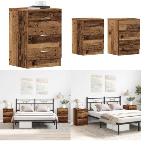 Mesitas noche 2uds madera contrachapada madera vieja 38x35x55cm - Mesita de noche madera - Mesita de noche con cajones
