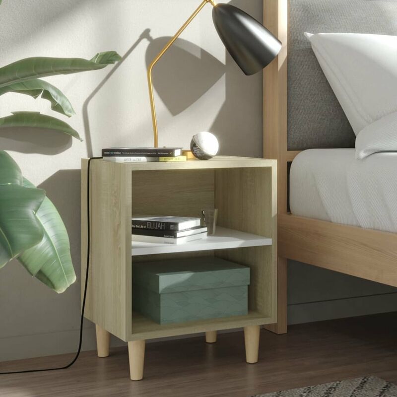 

Mesitas noche con patas pino blanco y Sonoma 2 uds 40x30x50 cm