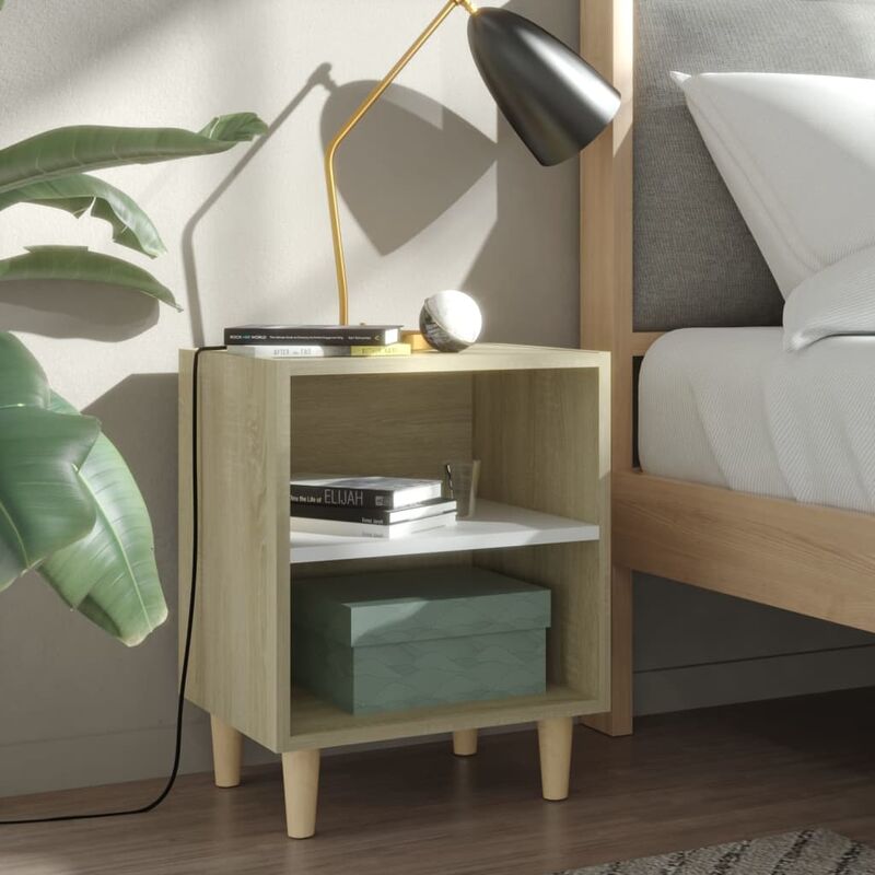 

Mesitas noche con patas pino blanco y Sonoma 2 uds 40x30x50 cm