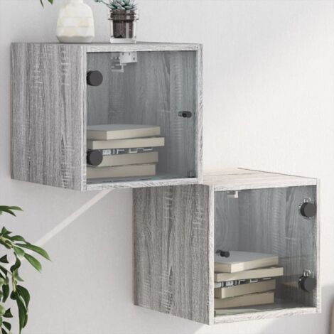 Mesitas noche con puertas vidrio 2 uds gris  35x37x35 cm