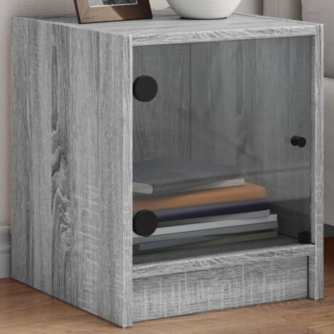 Mesitas noche con puertas vidrio 2 uds gris  35x37x42 cm