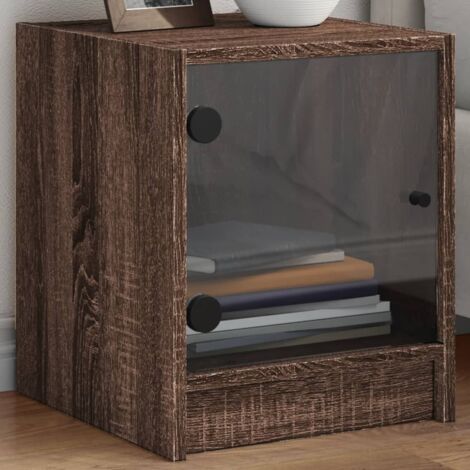 Mesitas noche con puertas vidrio 2 uds roble marrón 35x37x42 cm