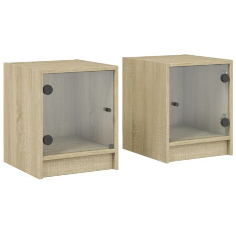 Mesitas noche con puertas vidrio 2 uds roble Sonoma 35x37x42 cm vidaXL
