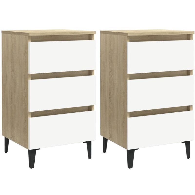 

Mesitas noche patas metal 2 uds blanco roble Sonoma 40x35x69 cm
