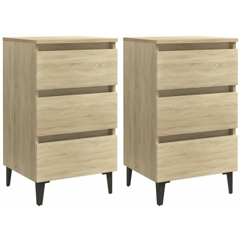 

Mesitas noche patas metalicas 2 uds y roble Sonoma 40x35x69 cm