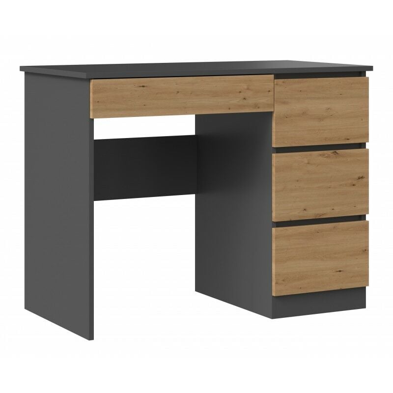 Meso - Bureau droit style moderne bureau/chambre d'ado - 98x51x76 cm - 4 tiroirs Gris anthracite&Chêne