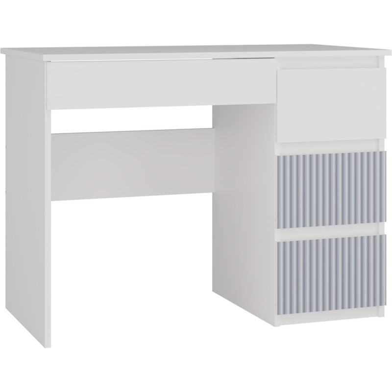 Meso - Bureau droit style moderne bureau/chambre enfant - 98x51x76 cm - 4 tiroirs à droite - Blanc et bleu