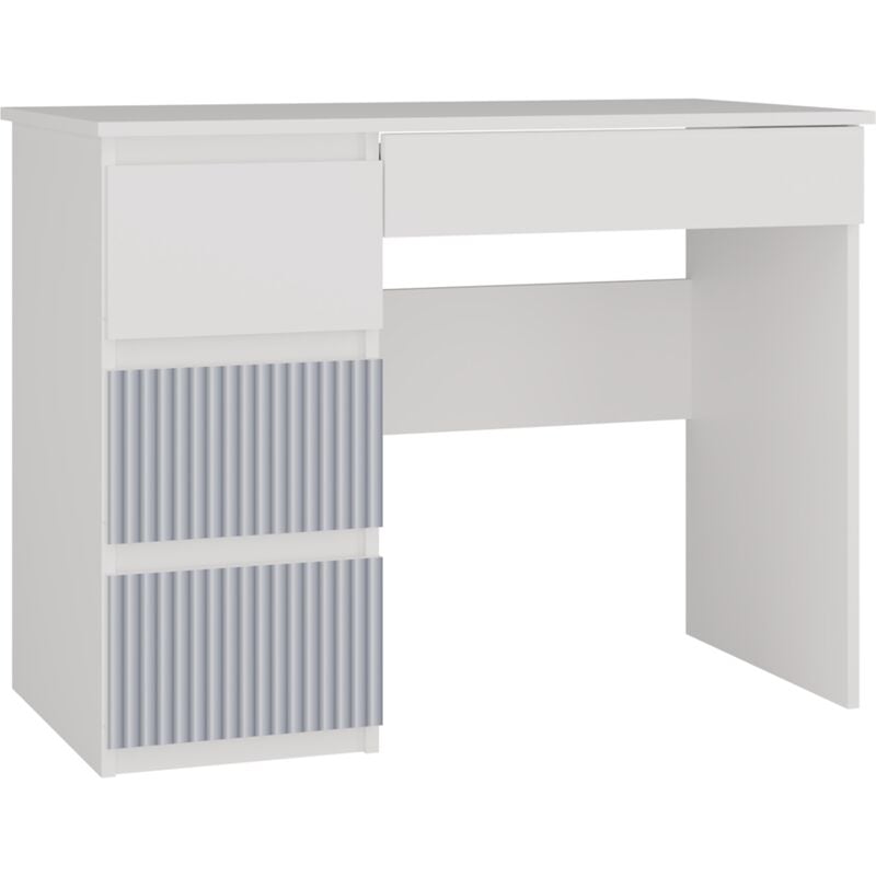 Meso - Bureau droit style moderne bureau/chambre enfant - 98x51x76 cm - 4 tiroirs à gauche - Blanc et bleu