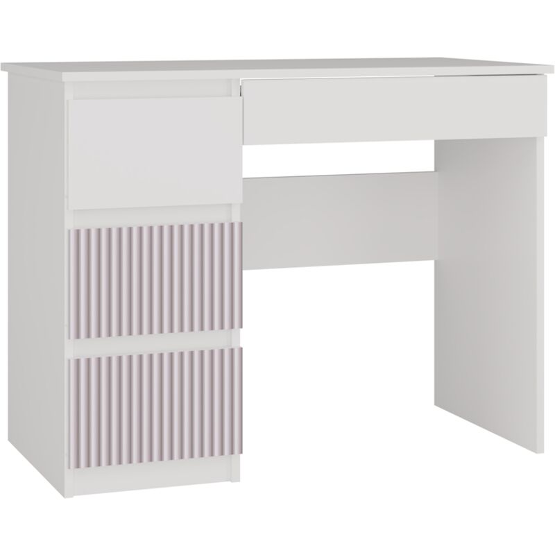 Meso - Bureau droit style moderne bureau/chambre enfant - 98x51x76 cm - 4 tiroirs à gauche - Blanc et rose