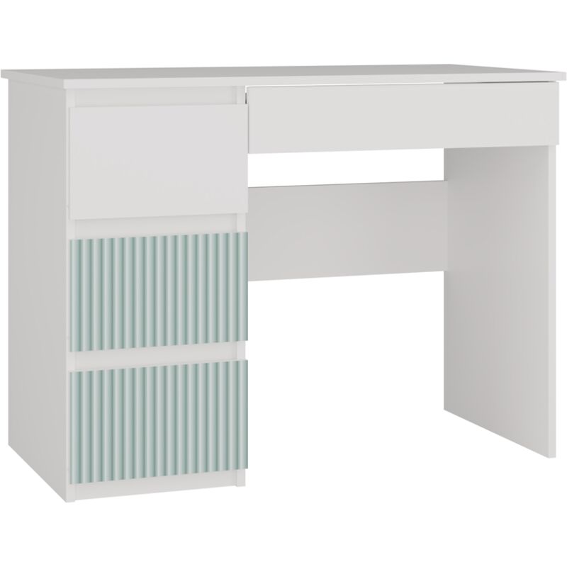 MESO - Bureau droit style moderne bureau/chambre enfant - 98x51x76 cm - 4 tiroirs à gauche - Blanc et vert