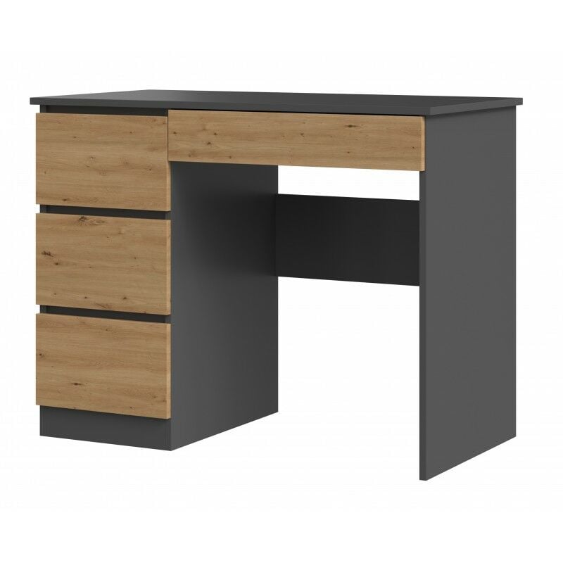 Meso - Bureau gauche style moderne bureau/chambre d'ado - 98x51x76 - 4 tiroirs Gris anthracite&Chêne