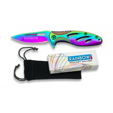 Messer Rainbow mit mango aus Aluminium, Klinge aus 5 cm rostfreiem Stahl, Samtscheide