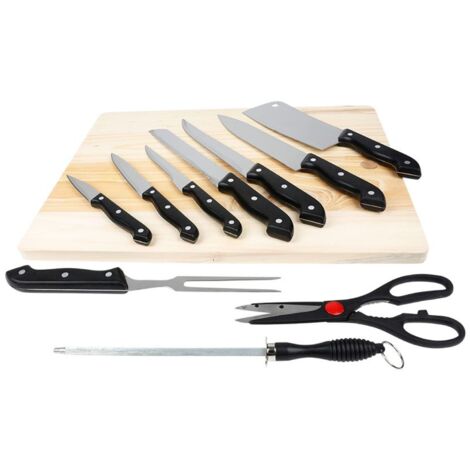 Messer-Set 11-tlg Schneidebrett Küchenmesser Fleischmesser Brotmesser Küchenbeil