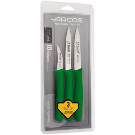 Messerset Mondadores Arcos Nova 189621 rostfreier Stahl Nitrum und mango grünes Polypropylen 3 Stück im Blister
