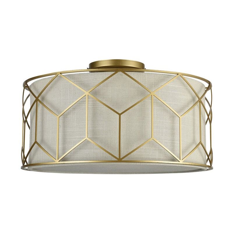 Plafoniera Contemporanea Messina Metallo Oro 3 Luci Diffusore Lino Su Pvc