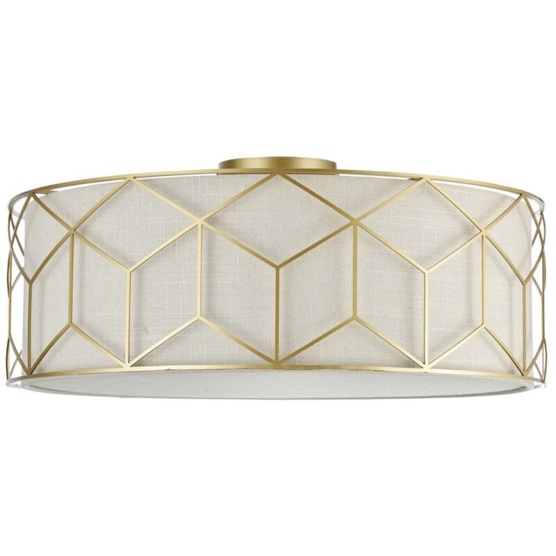 Plafoniera Contemporanea Messina Metallo Oro 5 Luci Diffusore Lino Su Pvc