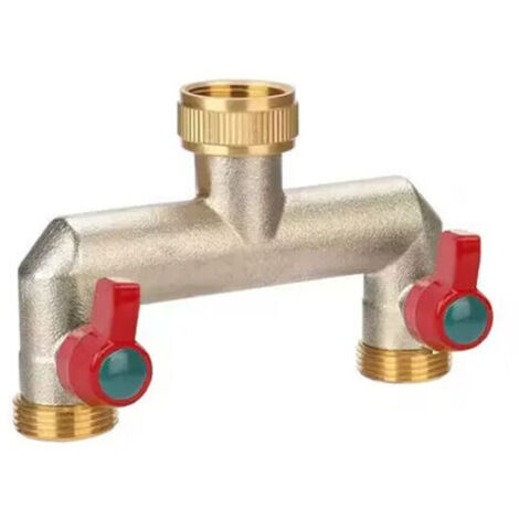 Messing-Gartenhahn-Verteiler, 1/2 Zoll und 3/4 Zoll Schlauchverteiler, 2-Wege-Schlauchanschluss mit Ventilen und verlängertem Griff, Montage an zwei Bewässerungsuhren MUMU