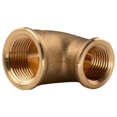 Messing Gewinde-Fitting 90° Winkel reduziert 1/2" IG (DN15) - 3/4" IG ( DN20) - schwere Ausführung
