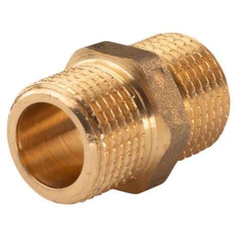 Messing Gewinde-Fitting Doppelnippel mit Langgewinde 1/2"AG - 1/2"AG (DN 15), schwere Ausführung