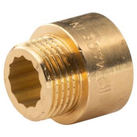 Messing Gewinde-Fitting HahnverlängerungIG/AG 1/2" (DN 15) Länge 15 mm - schwere Ausführung