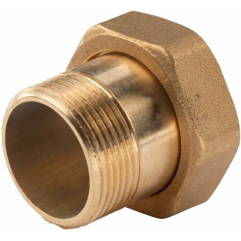 Messing Gewinde-Fitting Schaft flachdichtend mit Kappe 1 1/4"AG (DN 32) - 1 1/2"IG (DN 40) - schwere Ausführung