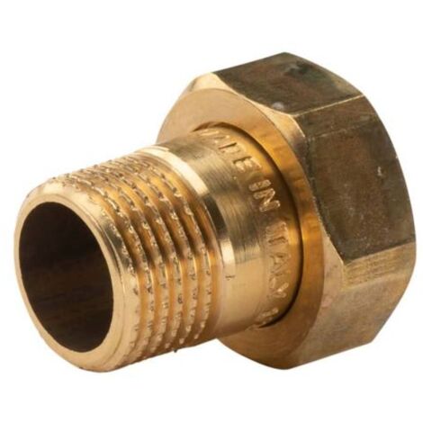 Messing Gewinde-Fitting Schaft flachdichtend mit Kappe 1/2"AG (DN 15) - 3/4"IG (DN 20) - schwere Ausführung