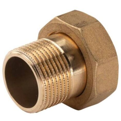 Messing Gewinde-Fitting Schaft flachdichtend mit Kappe 3/4"AG (DN 20) - 1"IG (DN 25) - schwere Ausführung
