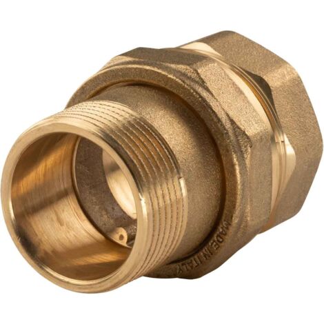 Messing Gewinde-Fitting Verschraubung gerade flachdichtend 1 1/4"IG - 1 1/4"AG (DN 32) - schwere Ausführung