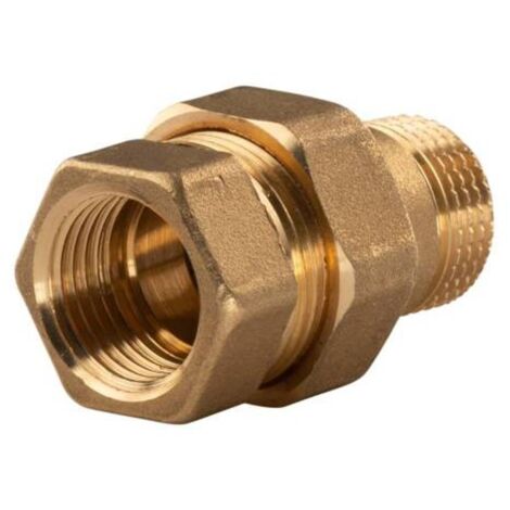 Messing Gewinde-Fitting Verschraubung gerade flachdichtend 1/2"IG - 1/2"AG (DN 15) - schwere Ausführung