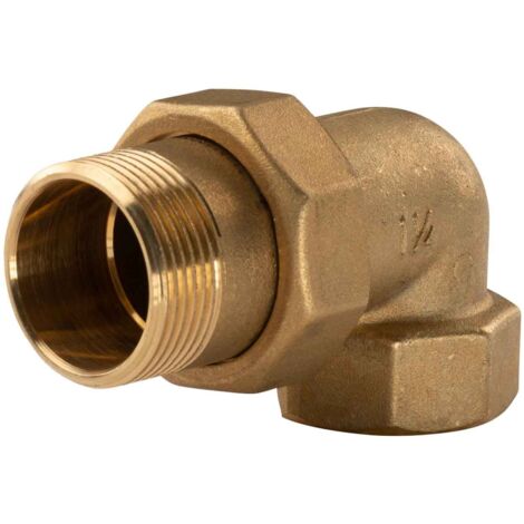 Messing Gewinde-Fitting Winkelverschraubung 90° flachdichtend 1 1/4"IG - 1 1/4"AG (DN 32) - schwere Ausführung