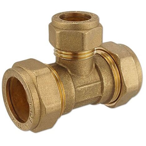 Messing-Klemm-T-Stück für Kupferrohre - 22 x 15 x 22 mm für Heizung und Trinkwasser