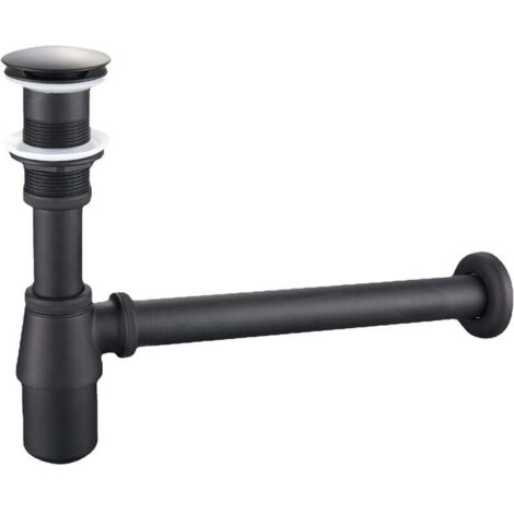 Messing-Spülbeckensiphon, Universal-Siphon mit 200 mm Tauchrohr, 1 1/4 x 32 mm verstellbarer, geruchsdichter und auslaufsicherer Siphon, schwarz