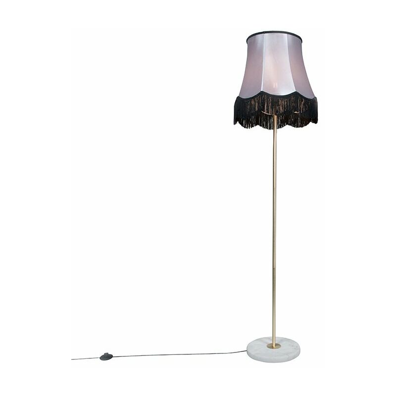 Qazqa Messing Stehleuchte Mit Lampenschirm Granny B Schwarz-grau 45 Cm - Kaso