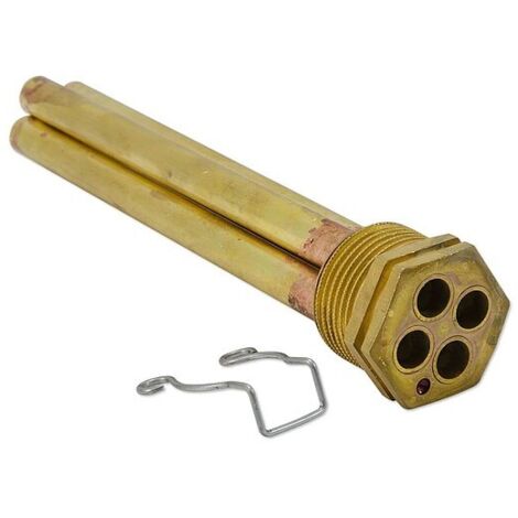 Messing-Tauchhülse 3/4'' für 4 Temperatur-Fühler - Tauchrohr-Innen-Ø 7 mm - L 130 mm - mit Halteklammer