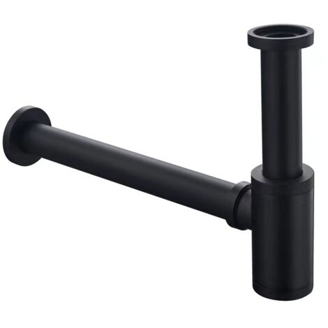 SHINING HOUSE Messing-Waschtischablauf, Universal-Siphon mit 200-mm-Verlängerungsrohr, 1 1/4 x 32 mm verstellbarer Siphon, geruchshemmend, auslaufsicher, mattschwarz