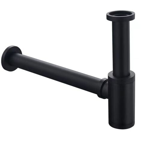 SHINING HOUSE Messing-Waschtischablauf, Universal-Siphon mit 200-mm-Verlängerungsrohr, 1 1/4 x 32 mm verstellbarer Siphon, geruchshemmend, auslaufsicher, mattschwarz