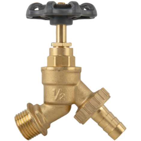 Messing-Wasserhahn 1/2" mit Rundgriff und Schlauchanschluss