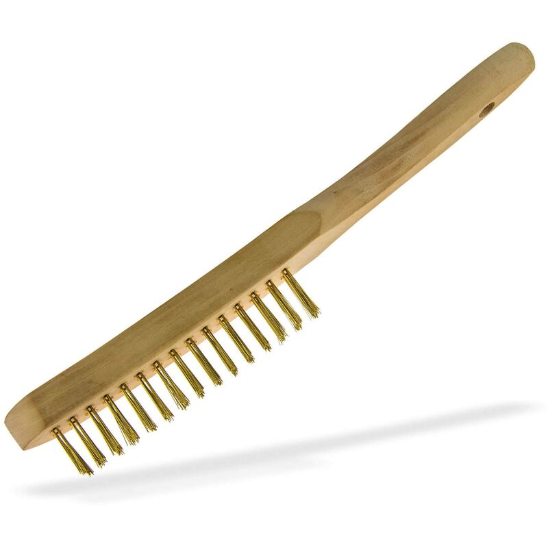 Image of Messingdrahtbürste Messing Drahtbürste Holzgriff Messingborsten Bürste 2-reihig